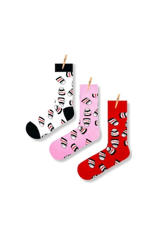 Unisex 3'lü Yummy Çikolata Desenli Çorap Seti Renkli