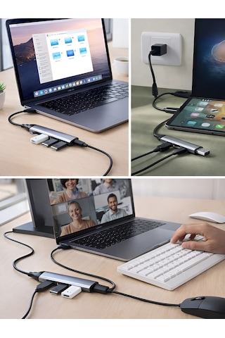 Usb-c Hub 4in1 Dönüştürücü 2x Usb 2x Type-c Alüminyum Çevirici Tak Çalıştır Çoklayıcı 1pcs