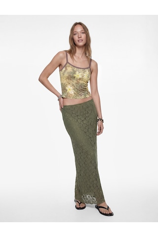 Koton Yüksek Bel Slim Fit Midi Dantelli Kalem Etek Haki 6sal70003ık Haki
