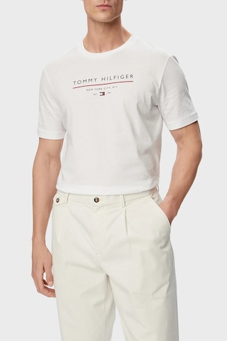 Tommy Hilfiger Logolu Pamuklu Regular Fit Bisiklet Yaka T Shirt Erkek T Shirt Mw0mw44359 Ybr Beyaz