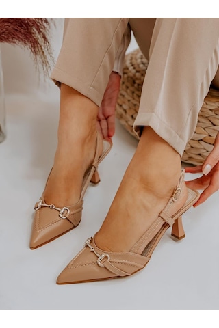 Ervanın Butiği Ten Deri Moss Toka Detay Kadın Stiletto-3539