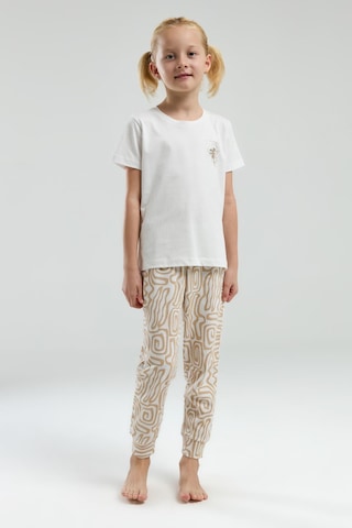 Arnetta 3303 Kız Çocuk Desenli Bisiklet Yaka Şortlu Kısa Kol Pijama Takım Bej