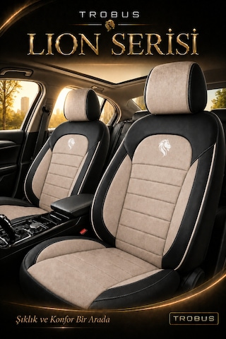 Audi Q7 2006-2015 Uyumlu Lion Serisi Bej Siyah Bej Oto Koltuk Kılıfı 97992690