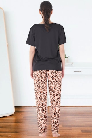 Estiva 25161 Kadın Marla Leoparlı Kısa Kol Pijama Takımı Siyah