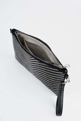 Vivaq Kadın Zebra Gümüş Taşlı Süet Bilek Askılı Ve Zincir Askılı Portföy El Ve Clutch Çanta SİYAH