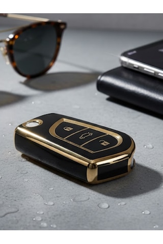 Toyota Yaris Corolla Auris Hilux Verso Avensis Ch-r Nano Anahtar Kılıfı 3 Buton Gold-siyah