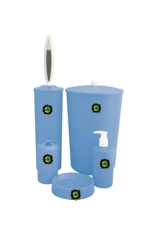 5 Parça Sert Plastik Banyo Seti Kutulu Portatif Çeyizlik Nişan Düğün Ev Hediyesi 5'li Set Banyo Takımı Desensiz Çok Amaçlı Tuvalet Lavabo Seti Renkli Tasarım Mavi, Plastik Siyah