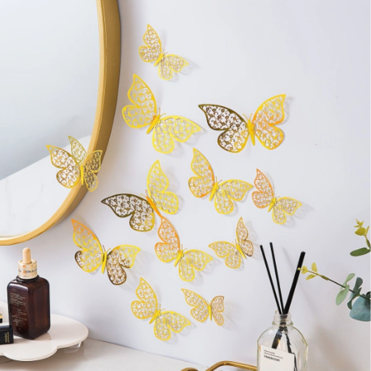 Yaleker Renkli 3d Keçe Desenli Duvar Sticker, Su Geçirmez Isı Dayanıklı Yeniden Kullanılabilir Pencere Dekorasyonu, 12 Adet Abs Plastiği Mavi