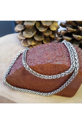 Gümüş Renk Chavin Angelus Lufigo Unisex Erkek Çelik Zincir Kolye 55 Cm Gümüş