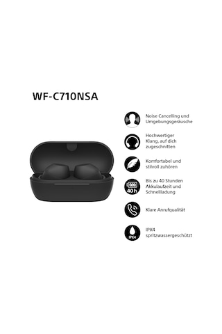 Sony Wf-c710nsa Gerçekten Kablosuz Gürültü Önleyici Kulaklıklar, Hafif Kulaklıklar, Dokunmatik Kontroller, Çok Noktalı Bağlantı, Ipx4, 40 Hr'ye Kadar Pil, Hızlı Şarj, İos Ve Android - Siyah