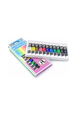 Mona Lisa 12 Renk Akrilik Tüp Boya Seti 12x12 Ml Profesyonel Akrilik Boya Tüp Set Tuval, Ahşap, Taş, Seramik Renkli