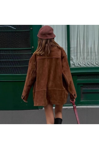 Sonbahar Kadın Düğmeli Ceket Kahverengi