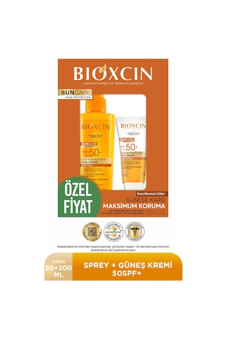 Bioxcin Sun Care Spf 50 Yüz Güneş Kremi 50 ml Kuru ve Normal Cilt + Vücut Güneş Spreyi 200 Ml Avantaj Seti