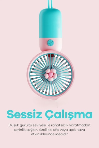 Arell Güçlü Parvaneli Renkli Mini El Fanı Taşınabilir Şarjlı Taşıma Ipli Vantilatör Soğutucu