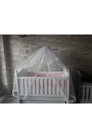 Hugoy Lüks Güpürlü Bebek Beşik Cibinlik + Demir Beyaz