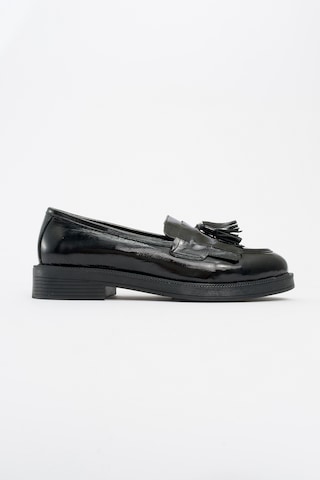 Luvishoes Luvi Shoes Milina Siyah Rugan Püsküllü Hakiki Deri Kadın Loafer Ayakkabı Siyah