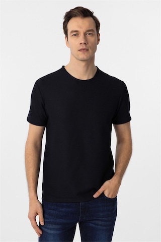 Süvari Lacivert Slim Fit Armürlü Bisiklet Yaka Tişört-37338 Lacivert