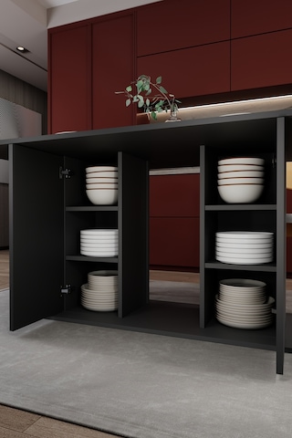 Modern Dolaplı 6 Kişilik Mutfak Yemek Masası %100 Mdf Mutfak Yemek Odası Masası Ym06 Antrasit