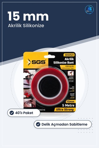 Akrilik Silikonize Çift Taraflı Bant 15 Mm X 5 Yd Yüksek Yapışma Diğer