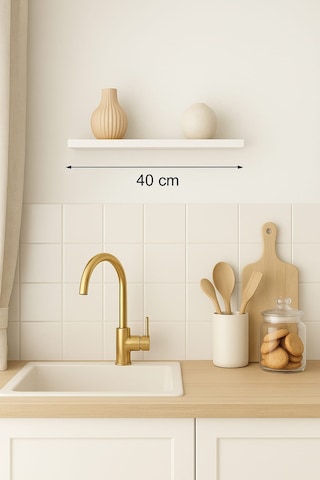Yankı-BYEG 40 cm Mat Beyaz Mdf Duvar Rafı Gizli Bağlantı