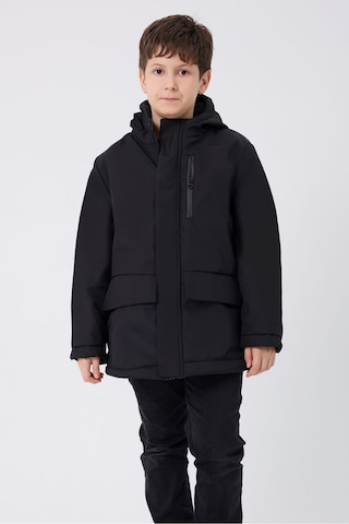 Kız Çocuk Siyah İçi Kürklü Su Ve Rüzgar Geçirmez Kapüşonlu 3 Cep Kışlık Mont & Kaban & Parka Siyah