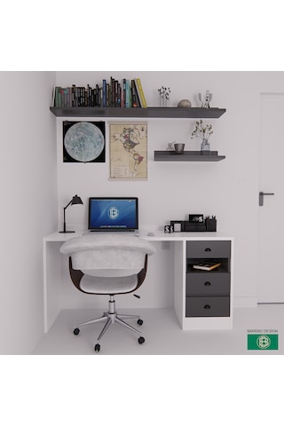 Çalışma Masası Raflı Ve Çekmeceli Geniş Depolama Alanlı