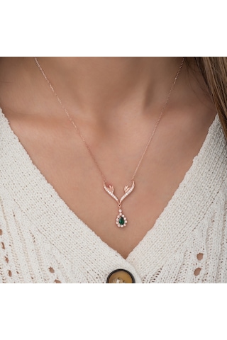 925 Ayar Yeşil Damla Taşlı Tasarım Kolye Kadın Gümüş Kolye