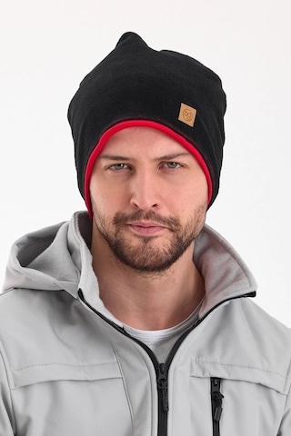 Erkek Siyah Polar Dış, Kahve Pamuklu Iç Kısım, Çift Renk Çift Katmanlı Katlanabilir Yumuşak Bere - Standart / Siyah-kırmızı Siyah-kırmızı