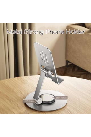 Gümüş Vaorlo Katlanabilir 360 Metal Tutucu Telefon Standı iPhone Uyumlu 15pro İpad İpod 90 Ayarlanabilir Sabit Telefon Tutucu Canlı Ofis İçin