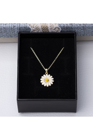 Papatya Mineli Model 925 Ayar Gümüş Gold Rengi Kadın Kolye Gold - Rodyum