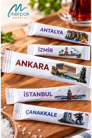 Stick Şeker Şehirler Baskılı 3 Gr X 1000 Adet Renkli Baskılı Çubuk Şeker Net 3 Kg 1000'li Set