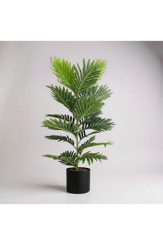 100 Cm Yapay Areca Palmiyesi Premium Dekoratif İç Mekan Bitkisi Siyah Metal Saksı Yeşil