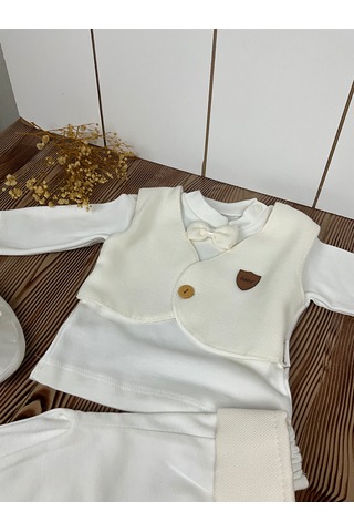 Zıpır Bebe Papyonlu Bebek Takım Ekru