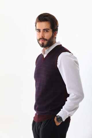 Pelikan Erkek V Yaka Yün Süveter 4p13 Bordo
