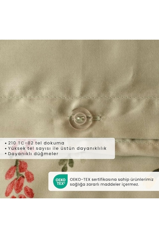 Bella Maison %100 Pamuk Saten Flores Çift Kişilik Nevresim Seti Açık Yeşil 200 x 220 CM Yeşil