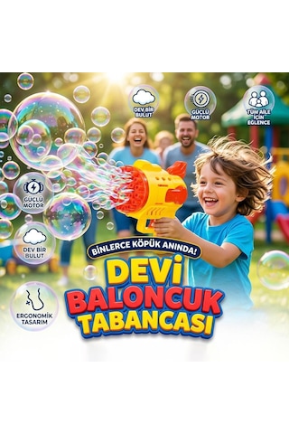 Köpük Baloncuk Makinası 3 Parçalı Yanında 500ml Baloncuk Likiti Hediyeli Eğlenceli Oyun Seti Sarı