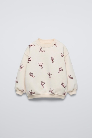 Magu Kız Çocuk Fiyonk Desenli Ekru Sweatshirt Ve Bol Paça Eşofman Takımı Çok Renkli