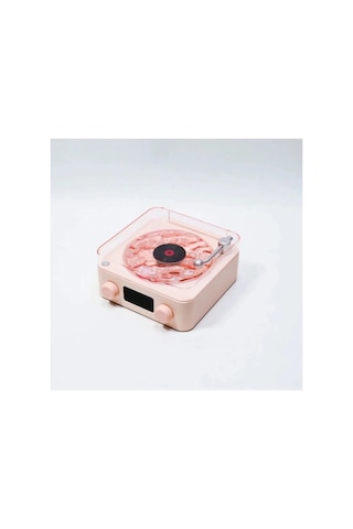 Waves Nostalji Plak Görünümlü Bluetooth Hoparlör 3d Ses Dalgası Retro Müzik Plak Pembe Najmaddin