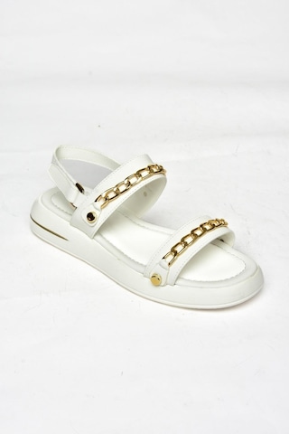 Fox Shoes S518105609 Beyaz Gold Zincir Detaylı Kadın Sandalet Beyaz
