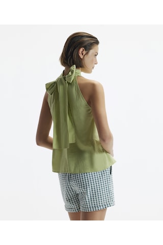 Yargıcı Kolsuz Dik Yaka Bağlamalı Bluz Açık Yeşil