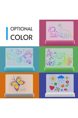 Samdoo Gri Led Işıklı 3d Çizim Tahtası - 11 Renk Efekti, 6 Fosforlu Kalem, 5 Şablon, Silgi - Eğitici Oyuncağı Gri