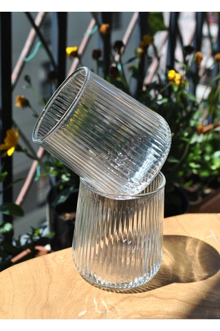 6'lı Cam Meşrubat Bardağı Çizgili Su Bardak 320 Ml
