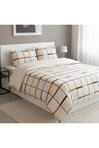 Tek Kişilik Nevresim Takımı 160x220cm 2 Yastık Kılıfı Lastikli Çarşaflı 120x200+30 Bej