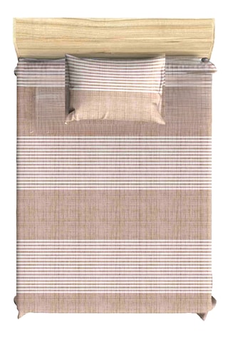 Pamuklu Bej Çizgili Tek Kişilik Yataklara Uyumlu Lastikli Çarşaf