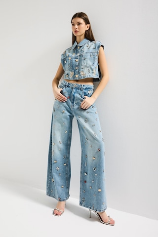 it's basic Kadın Kot Rengi 12s6-32 Mega Baggy Fit Özel Dikim Aksesuarlı Tasarım Denim Jean Mavi