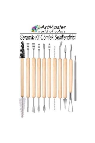 Seramik Kil Çömlek Şekillendirici 11 Parça Ahşap Saplı 1 Paket Oyma Ve Temizleme Modelaj Seramik Seti