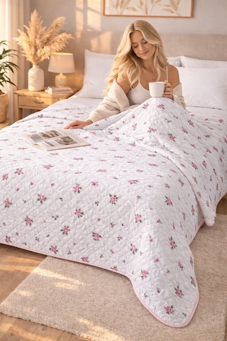 Laila Kapitone Pamuklu Çift Kişilik 200 X 230 Cm Çok Amaçlı Yatak Örtüsü / Pike Pembe