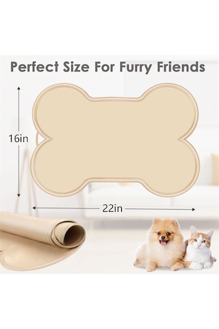 Köpek Kedi Mama Matı Büyük 22x16 İnç Kaymaz Evcil Hayvan Köpek Mama Matı Bej