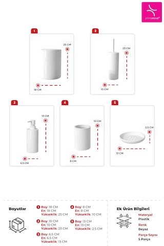 Primanova Flores 5 Li Banyo Seti Beyaz M-sas17-01 Beyaz
