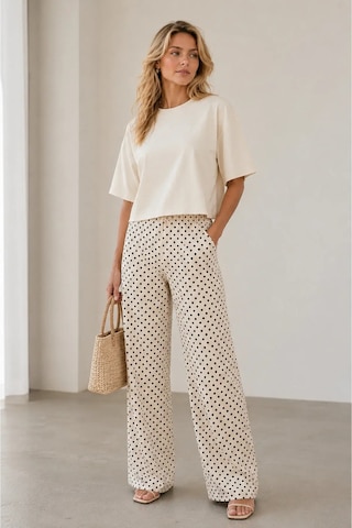 Kadın Puantiyeli Alt Üst Takım Oversize Bluz Ve Bol Paça Pantolon - 2426 S Bej